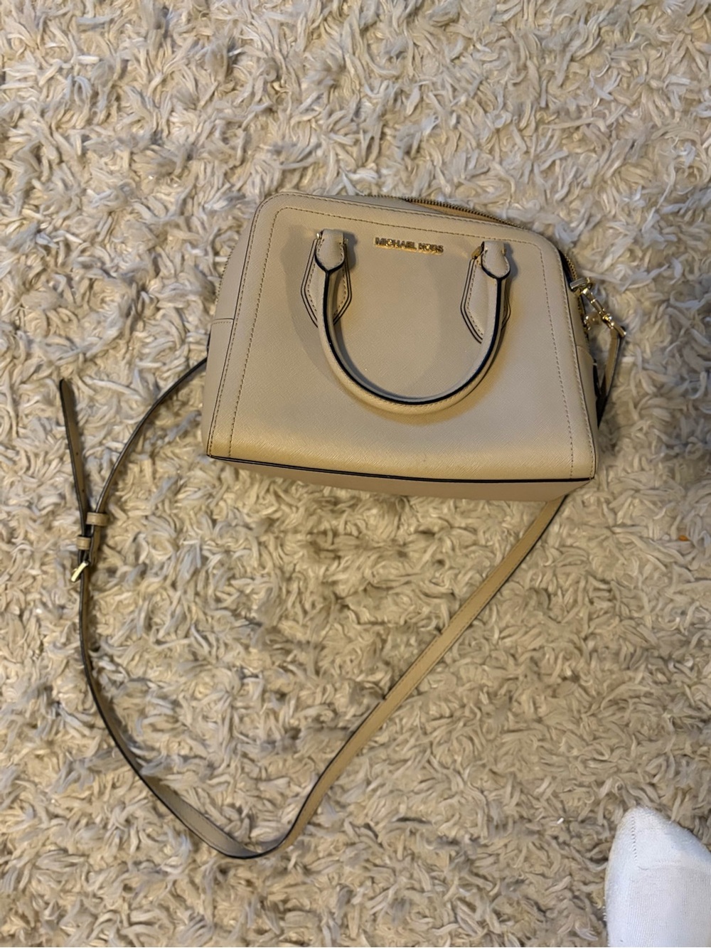 Michael Kors Light Beige Dome Satchel with Crossbody Strap